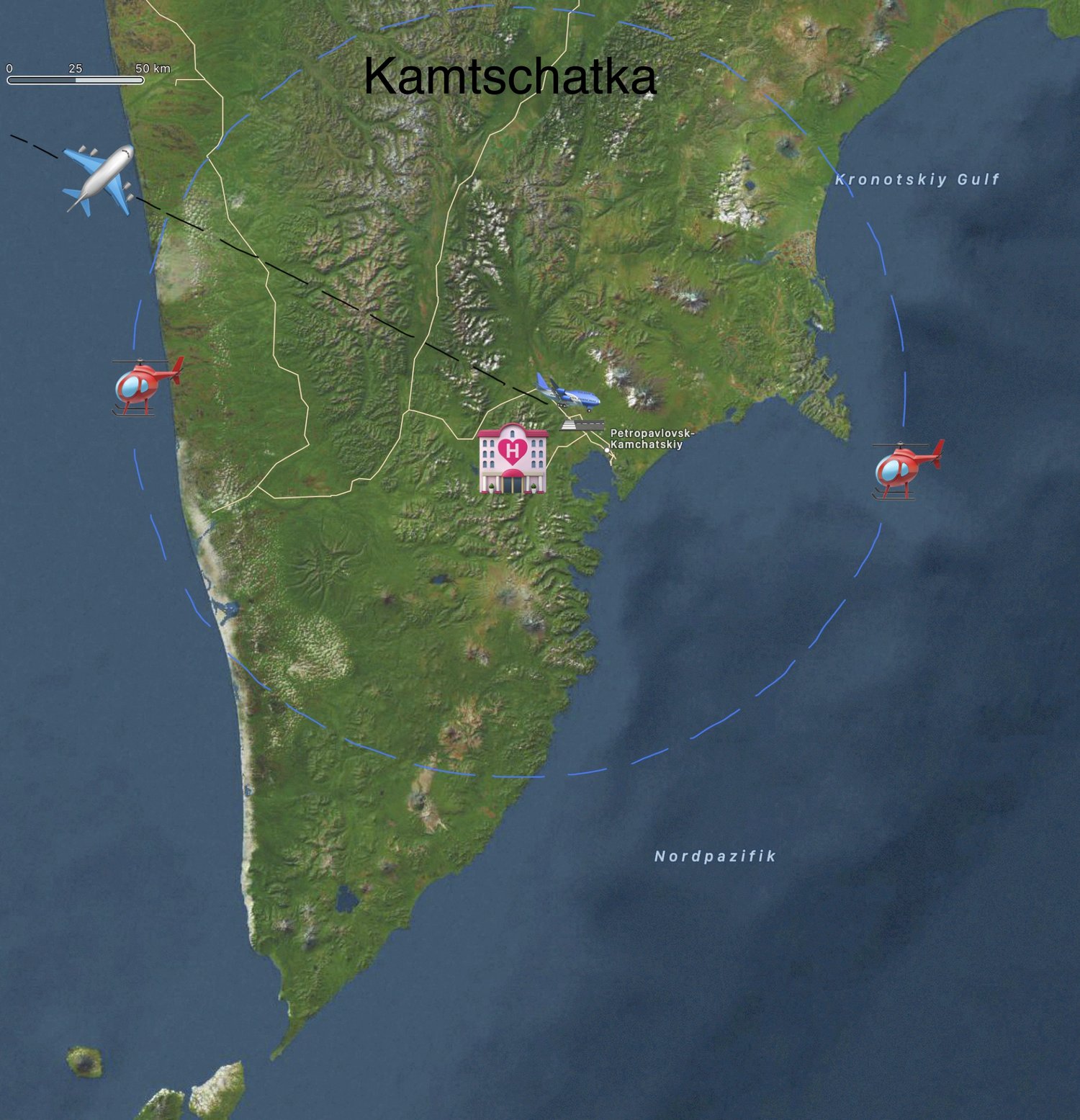 Bis zu 150 Km im Radius beträgt die Reichweite der Helikopeter. Die südlichen Vulkane und Gebirgsketten von Kamtschatka können wir befliegen. Das Heliskigebiet ist zirka so groß wie die Schweiz.