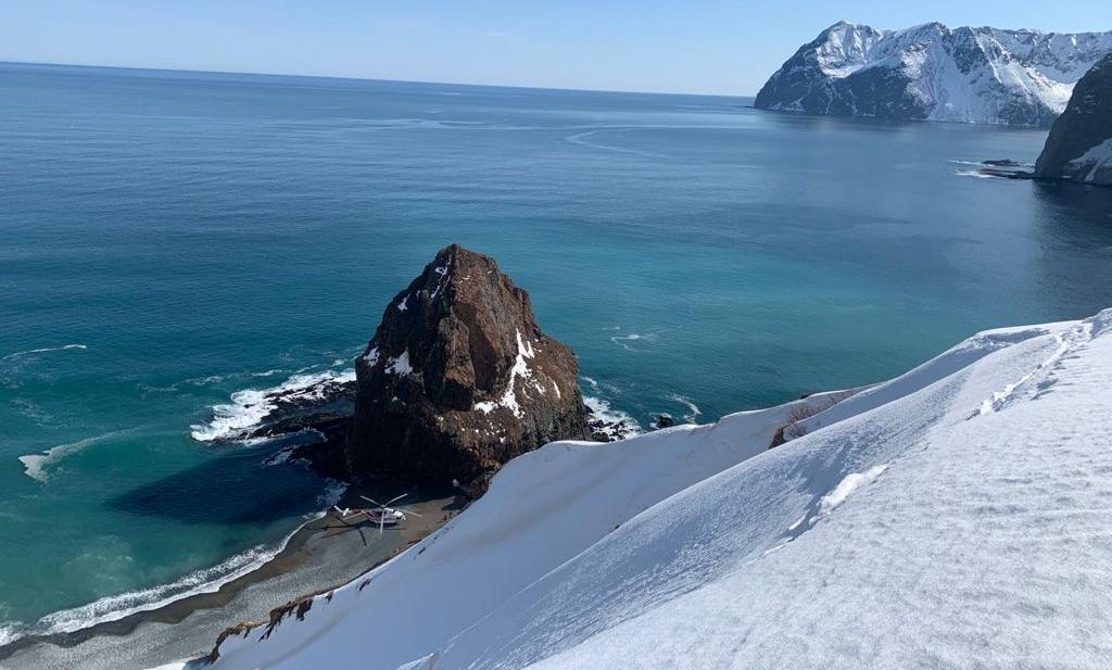 Heliskiing directly to the Beach